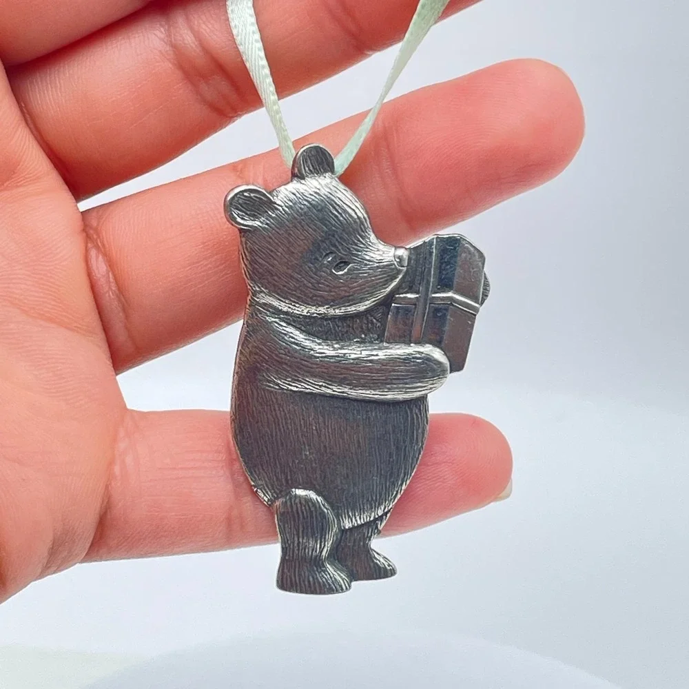 Vintage 90s Disney Danforth Pewter Win Bear Pendant Silver Tone Jewelry